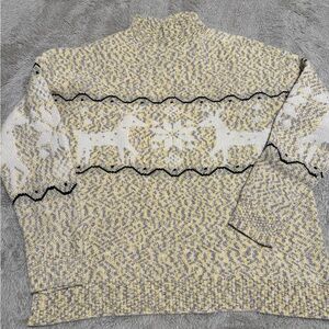 Women's Marled Yellow & White Fair Isle Turtleneck Sweater